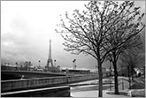Paris street and bridge with Eiffel tower on background at spring photo
