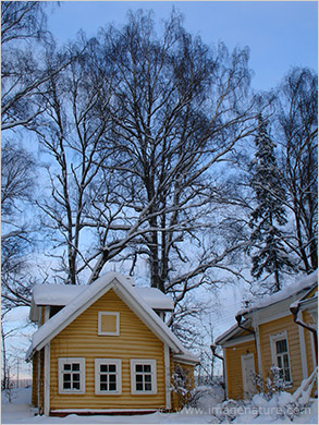 Traditional Russian house in winter